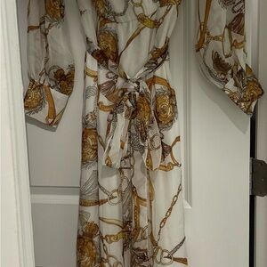 Fashion Nova White and Gold Jumpsuit